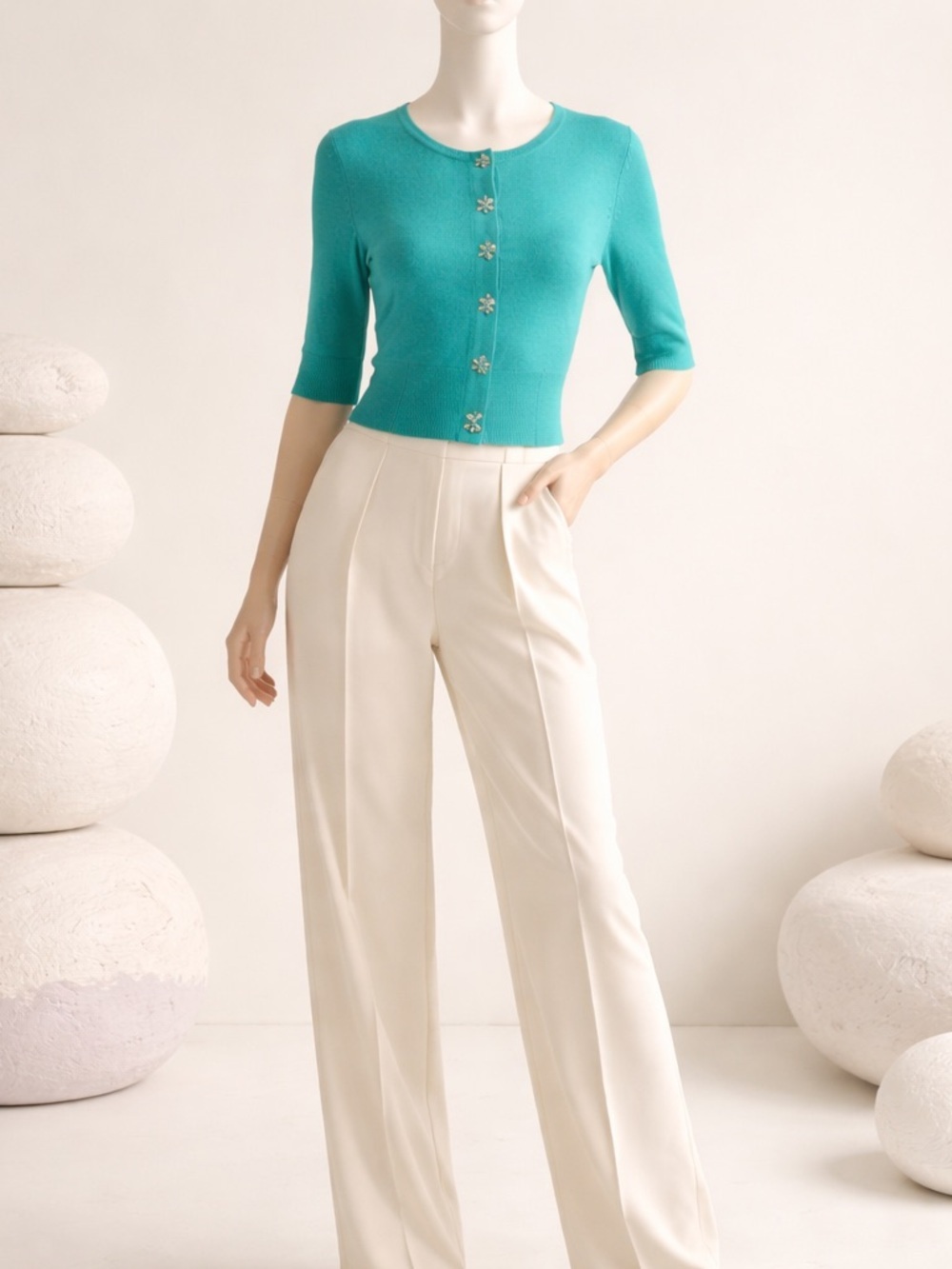WHBM Jeweled 3/4 Sleeve Bolero Cardigan